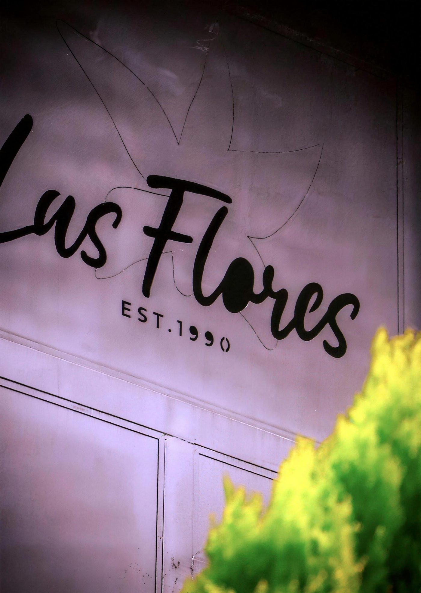 Sign of Finca Las Flores, established in 1990